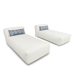 Outdoor pouf, patio lounger with pillow, beige-set of 2