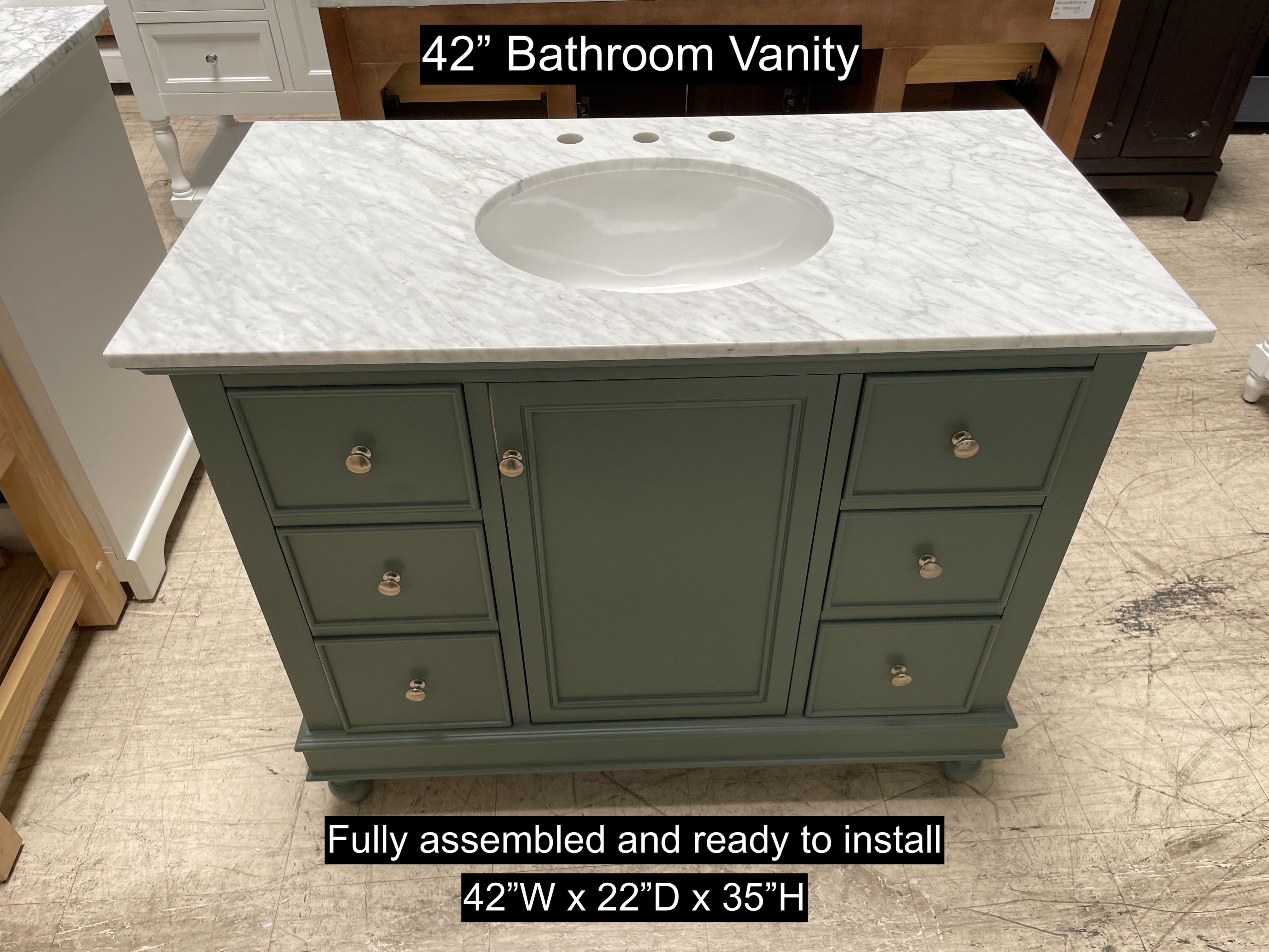 48" Bathroom Vanity with Carrara Marble Countertop & Solid Wood & Plywood Cabinet #3351