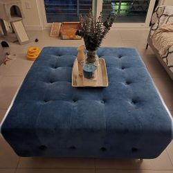 Blue Velvet Ottoman 