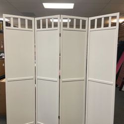 4 Panel Room Divider  Solid Wood  White