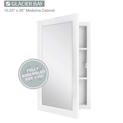 Glacier Bay 15-1/4 in. W × 26 in. H Framed Recessed or Surface-Mount Bathroom Medicine Cabinet with Mirror in White