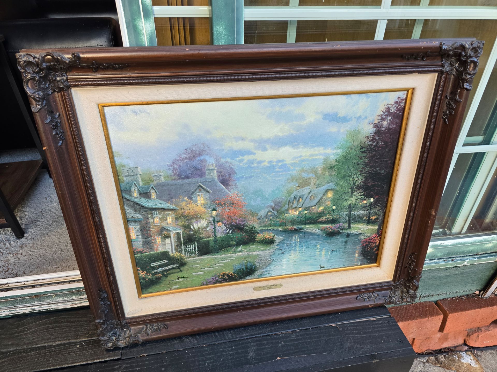Thomas Kinkade Lamplight Lane II Lamplight Brooke 31"x26" Painting Signed by Thomas Kinkade