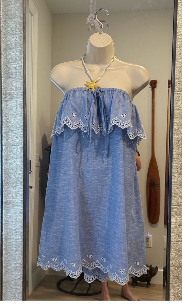 J Crew Halter Shift Dress Blue Cotton New With Tags Size M