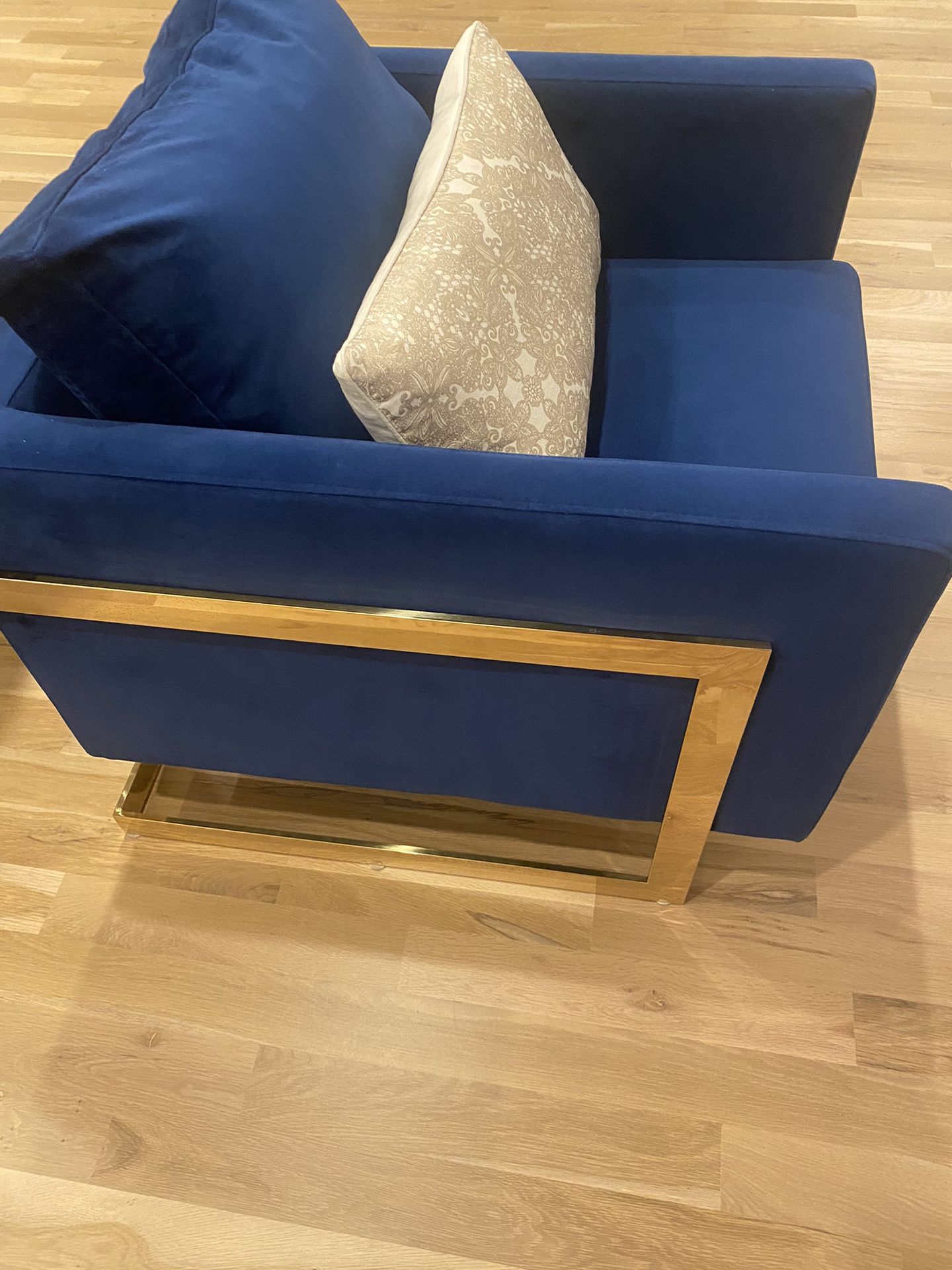 Blue Armchair With Gold Finish