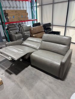 Gray Leather Power Recliner Sofa Set