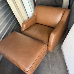 Chair & Ottoman Real Leather 