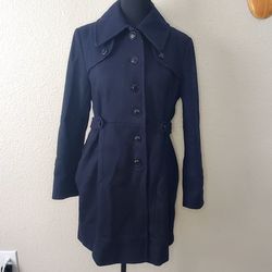 DKNY Dark Blue Double Breasted Trench Coat Cotton Blend Women's Size- 6  