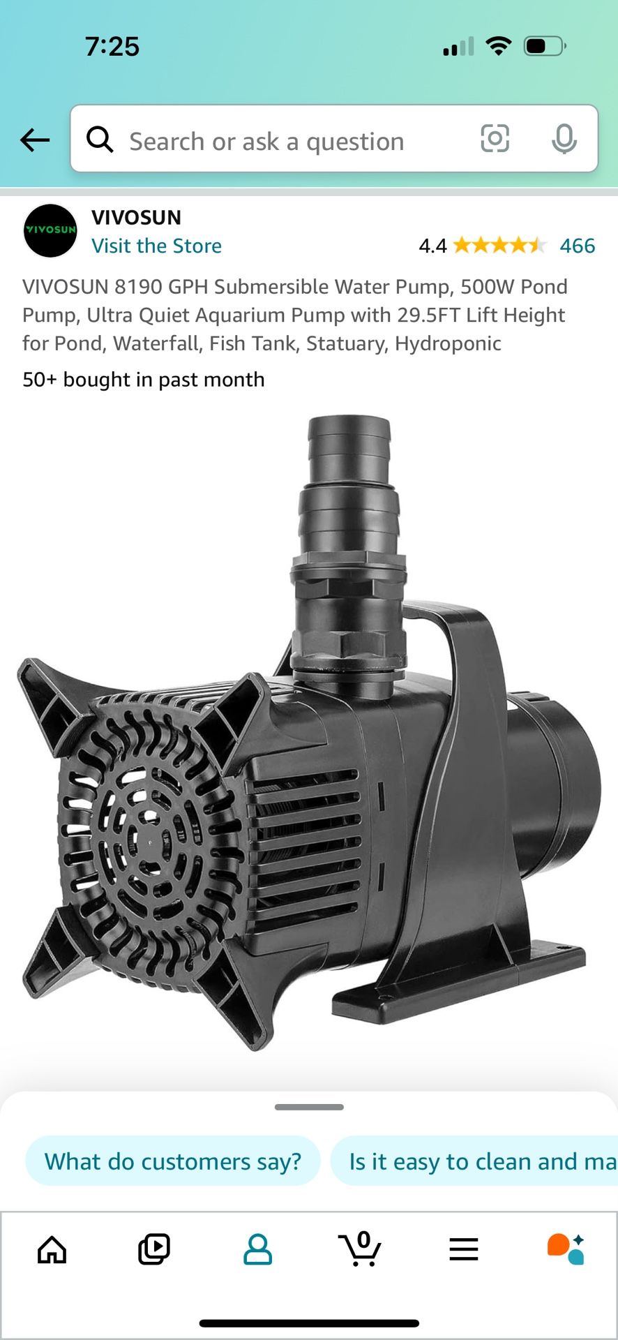 VIVOSUN 8190 GPH Submersible Water Pump, 500W Pond Pump, Ultra Quiet Aquarium Pump with 29.5FT Lift Height for Pond, Waterfall, Fish Tank, Statuary.