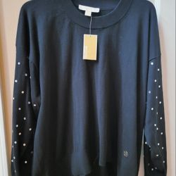 Michael Kors Women's Sweater With Rhinestone On Sleeves Size L New