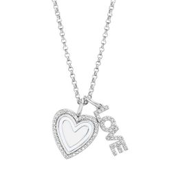 23 CT. T.W. Diamond Enamel Heart Love Necklace in Sterling Silver