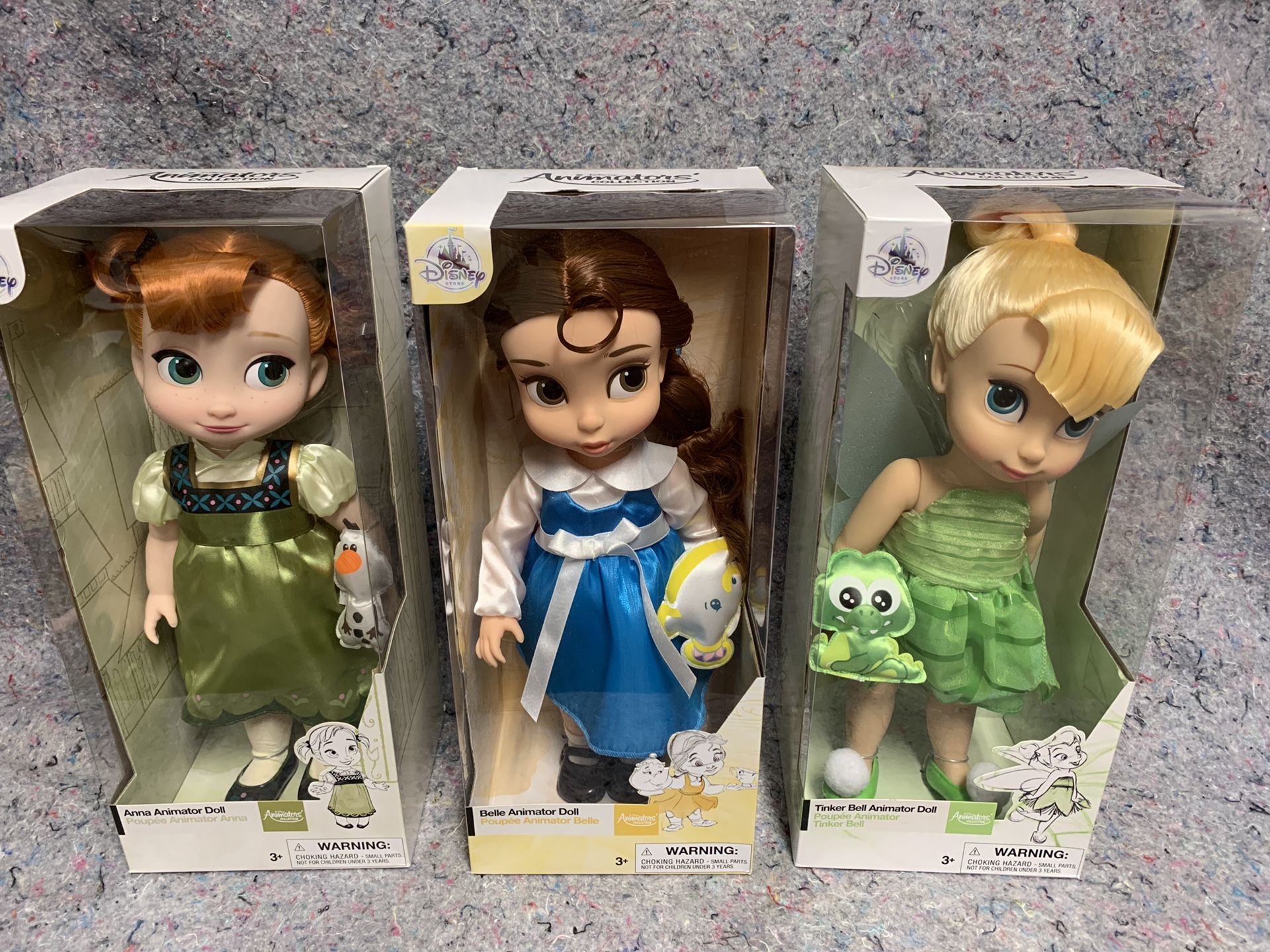 LOT x3 Disney Animators Collection 16 Dolls Belle Tinker Bell
