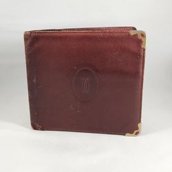 Vintage Cartier Burgubdy Leather Bifold Wallet Used