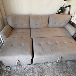Reversible Sleeper Sectional Sofa with Storage Chaise, Light Gray