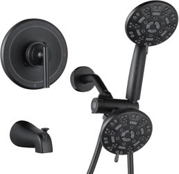  Shower Trim Kit with with 7 Modes Handheld Shower Head and Tub Spout, Dual 2 In 1 Shower System Combo Single Handle (Brass Valve Include)