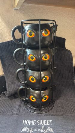 Halloween bat mugs set of four