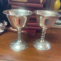 Vintage Pair Of Silverplate Silver Champagne Glasses 