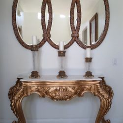 Antique Mirror With Marble Tap Hallway Table 