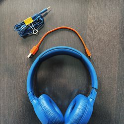 JBL Tune 510BT Wireless Headphones in Blue—Purebass Sound, Aux Cable and Charging Cord Included!