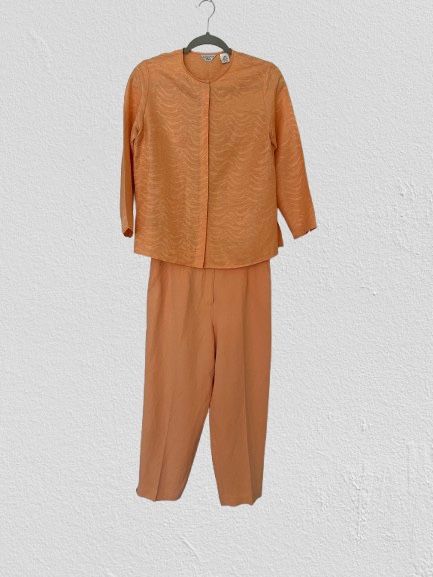Vintage 90s Y2K Laura Ashley Woman’s Set Top & Bottom Orange Silk/Linen, Sz 8P