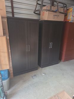 Dark Brown Wood Storage Cabinets – Set of 2