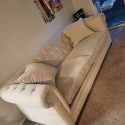 Off White/Cream Velvet Tufted Sofa
