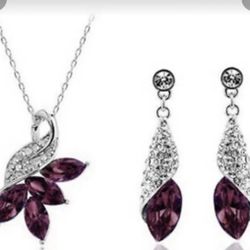 Austrian Violet Silver Leaf Jewelry Set