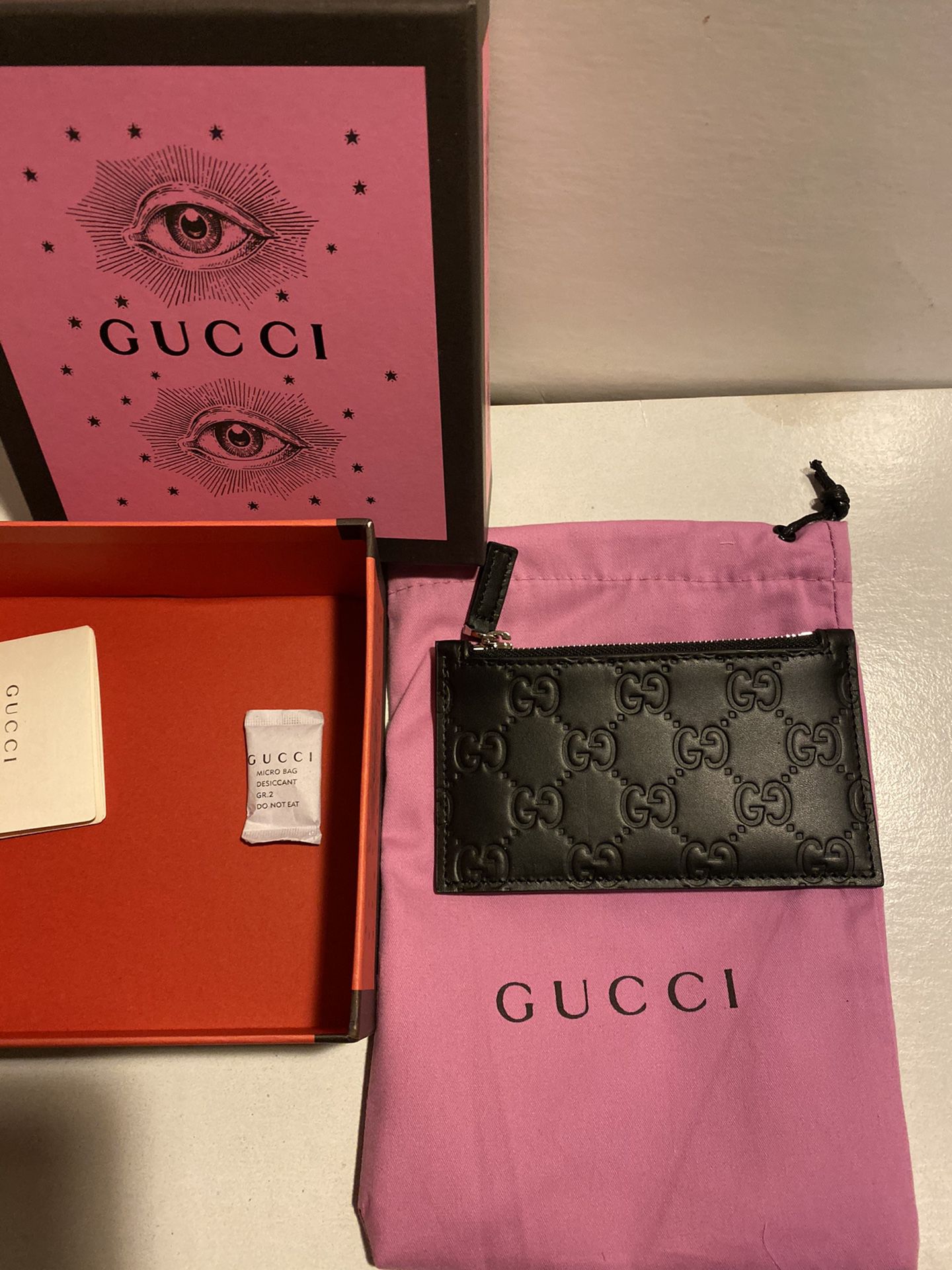 Gucci black guccissima leather coin card holder wallet