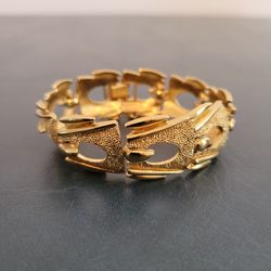 Bracelet - Vintage Monet Gold Tone Geometric Link Bracelet with Safety Chain