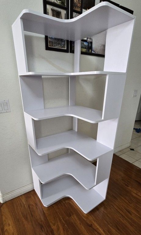 64.9" Tall, 6 Tier Corner Bookshelf, Freestanding Shelf Display Rack Storage Organizer, White