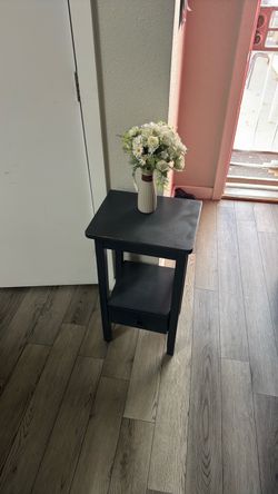 Grey Wood Side Table with Shelf