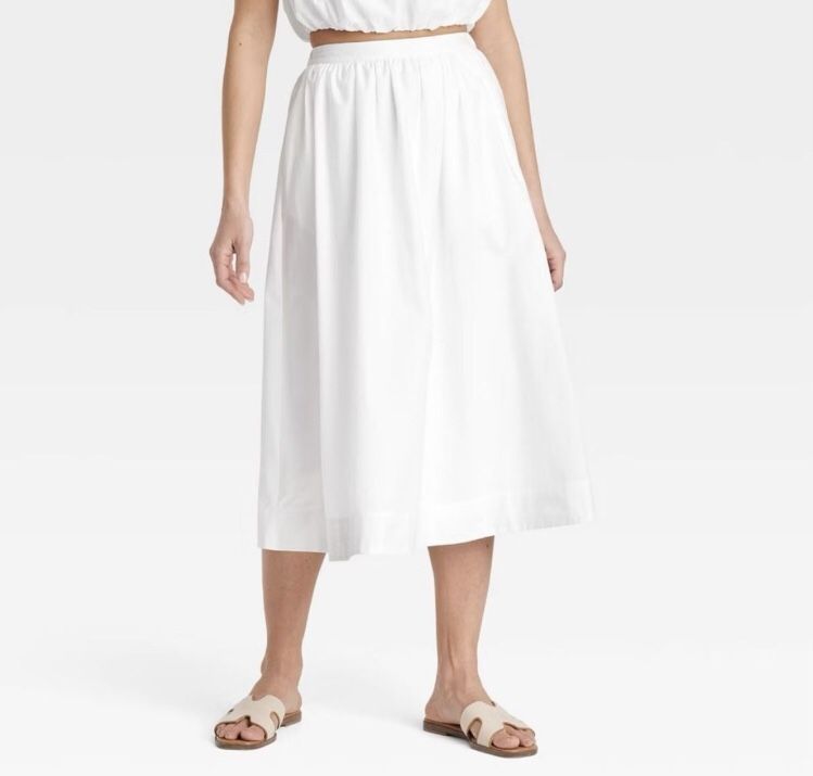 A New Day White Midi A-Line Skirt