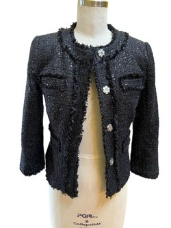 Michael Kors Women Black Metallic Sequin Jacket Snap Front W/ Pockets, Size 0