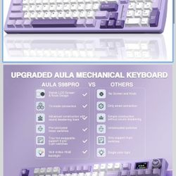 AULA S98 Pro Wireless Mechanical Gaming Keyboard with Screen, Knob, 96 Keys 2.4GHz/USB-C/BT5.0, Hot-Swappable, Linear Switches,Gasket Mount,PBT Keycap