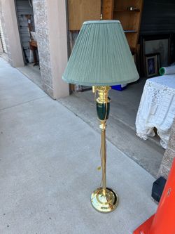 Vintage Brass Swing Arm Floor Lamp - Emerald Green Library Vibe