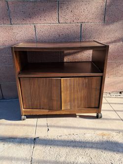 Mid-Century Modern Rolling Record TV Stand / Bar Cart