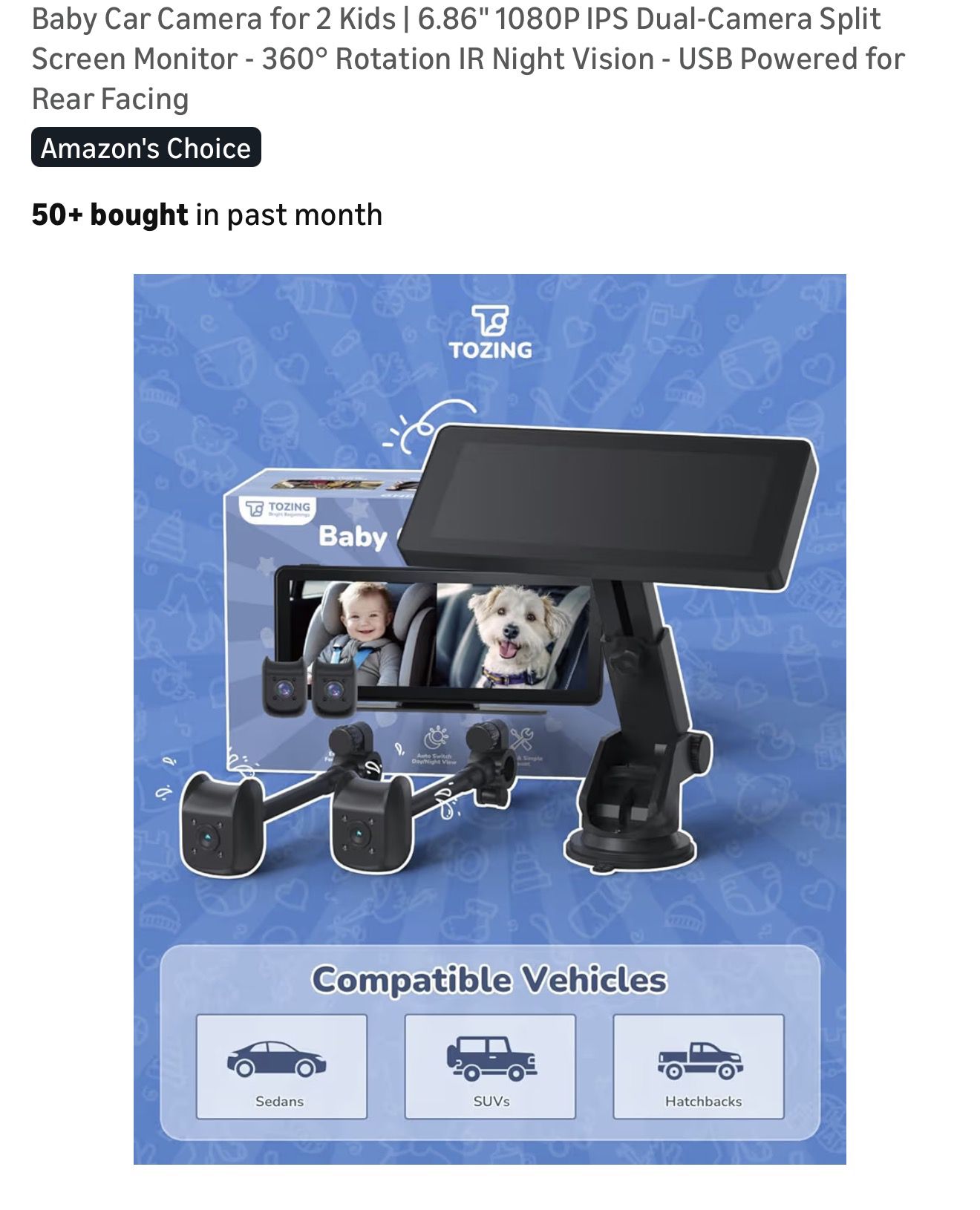 New in box sealed Baby Car Camera for 2 Kids