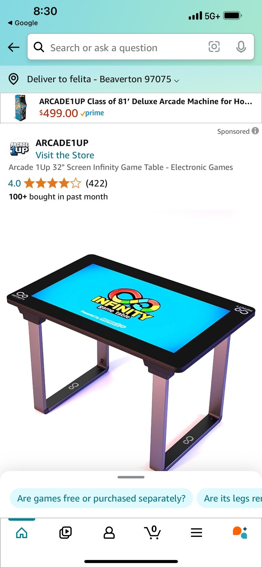 Arcade 1up Infinity Game Table READ - Parts Or Repair
