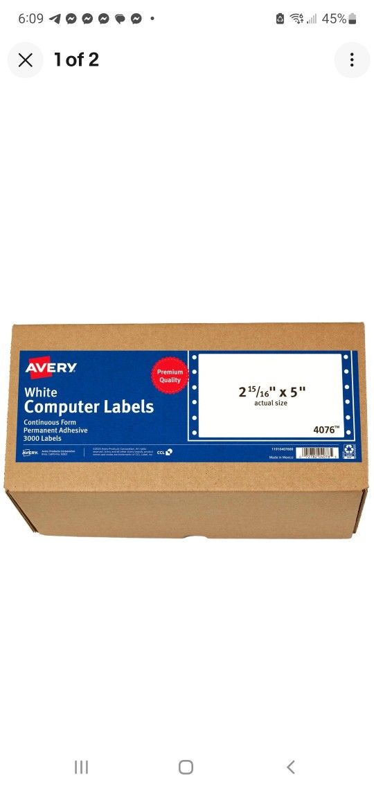 🔥 BRAND NEW 3000 ct Avery Dot Matrix Shipping Labels – 1 Across, 2 15/16" x 5", White
