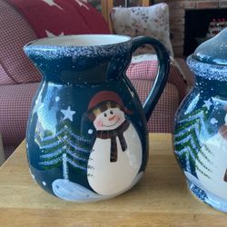 Snowmen, Pitcher And Canister