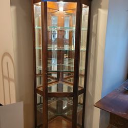 Corner glass cabinet with lights