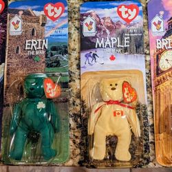 TY Beanie Babies Mcdonalds International Bears Set Of (4) With Errors RARE Collectible