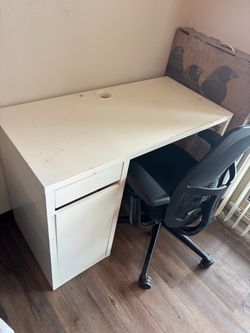 White Computer Desk with Drawer and Cabinet