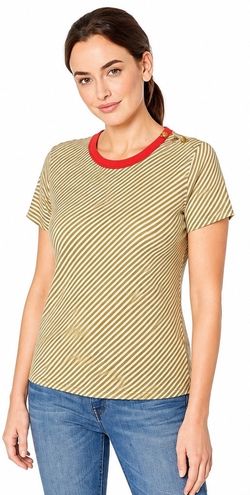 Lauren Ralph Lauren XL Striped Gold Button Tee