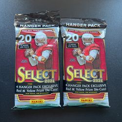 2 x 2021 Panini Select NFL Football Hanger Pack  (4-Red  & Yellow Prizm Die-Cuts)