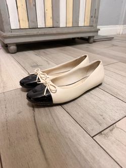 Cream and Black Cap Toe Ballet Flats