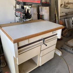 Radial Arm Saw Craftsman And Custom Bench With Storage. 