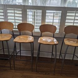 4 Custom Bar Or Table Stool Seats-  Steel And Maple