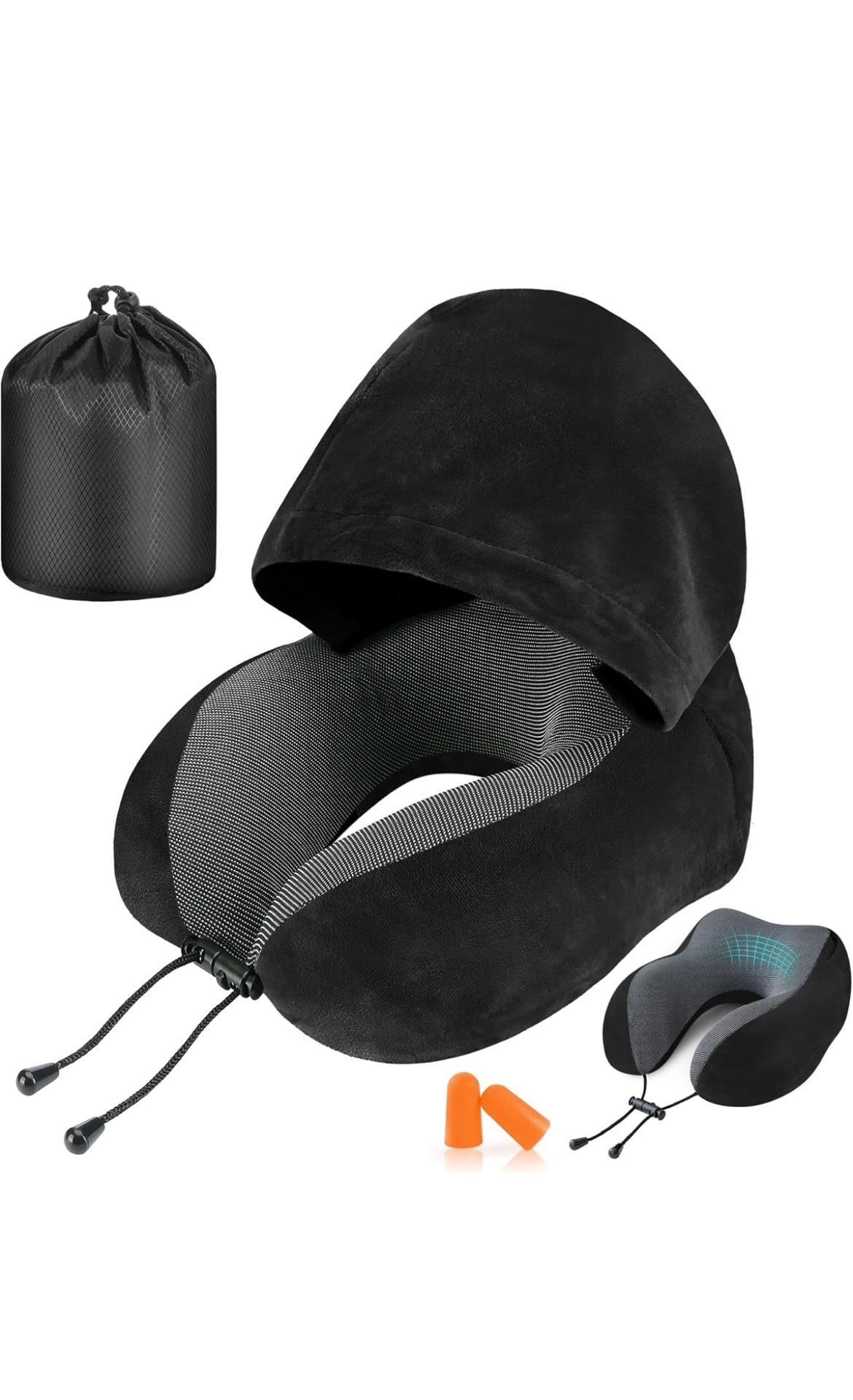 Travel pillow/Neck pillow for travel with hoodie/earplug/bag