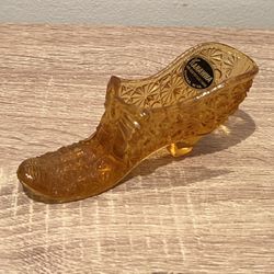 Vintage Kanawha Amber Hand Crafted Glassware Slipper - Cabbage Rose Pattern