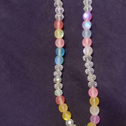 Neckless With Crystal And Iridescent Beads And Charm.